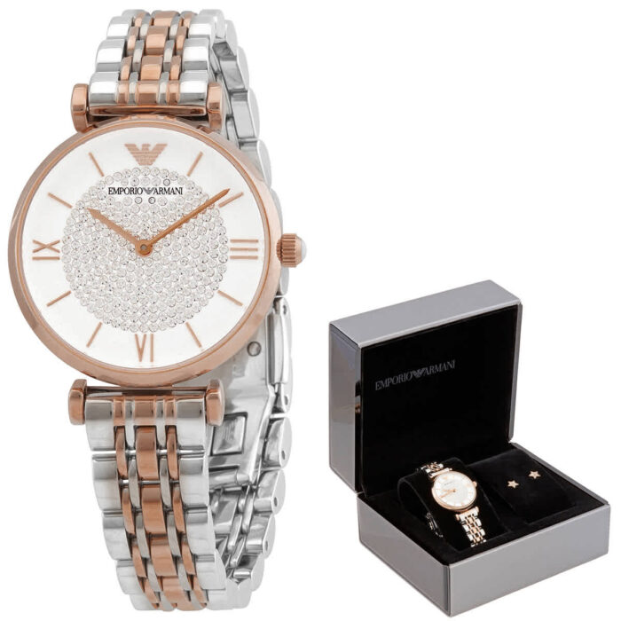 Emporio Armani Gianni T Bar Quartz White Dial Two Tone Steel Strap Watch For Women - AR80035 - Image 8